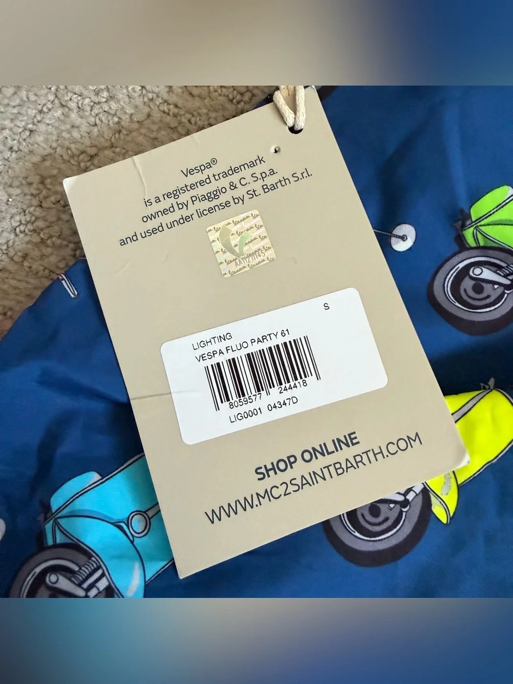 MC2 Saint Barth Men’s Vespa Swim Trunks Shorts Sz S Blue Limited Edition NEW NWT